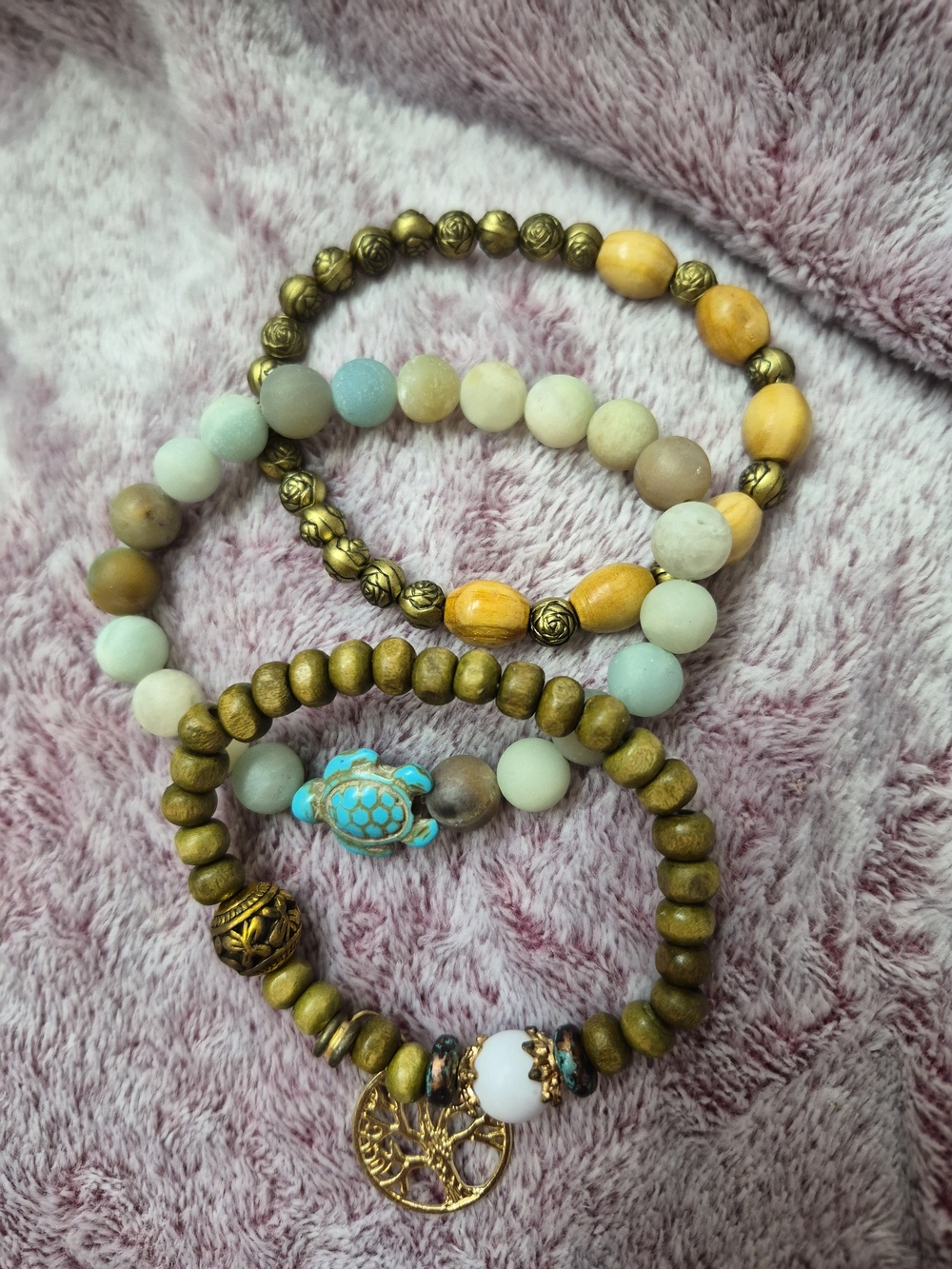 Beaded Stack Bracelet Set with Turquoise Turtle Accent - Multicolor